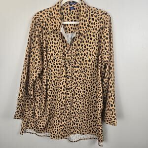 Liz & Me Relaxed Fit Camp Shirt Button Up Cheetah Print PLUS 1X MOBWIFE Animal